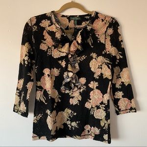 Lauren jeans co. By Ralph Lauren lace floral blouse with ruffle detail